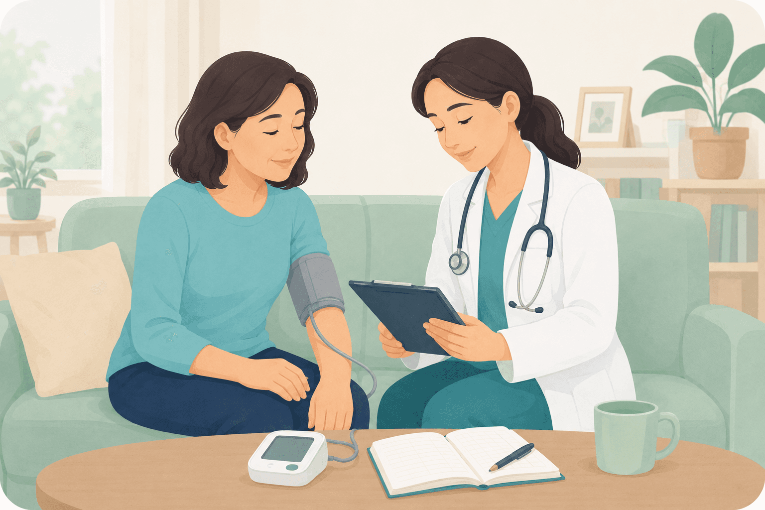 Chronic disease follow-up - patient-friendly home visit illustration