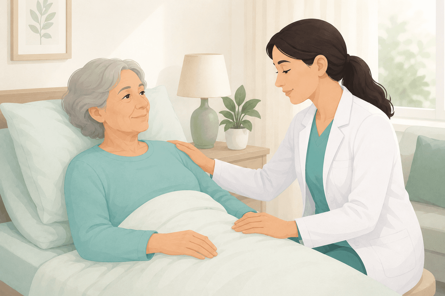 Elderly / bedridden patient visit - patient-friendly home visit illustration