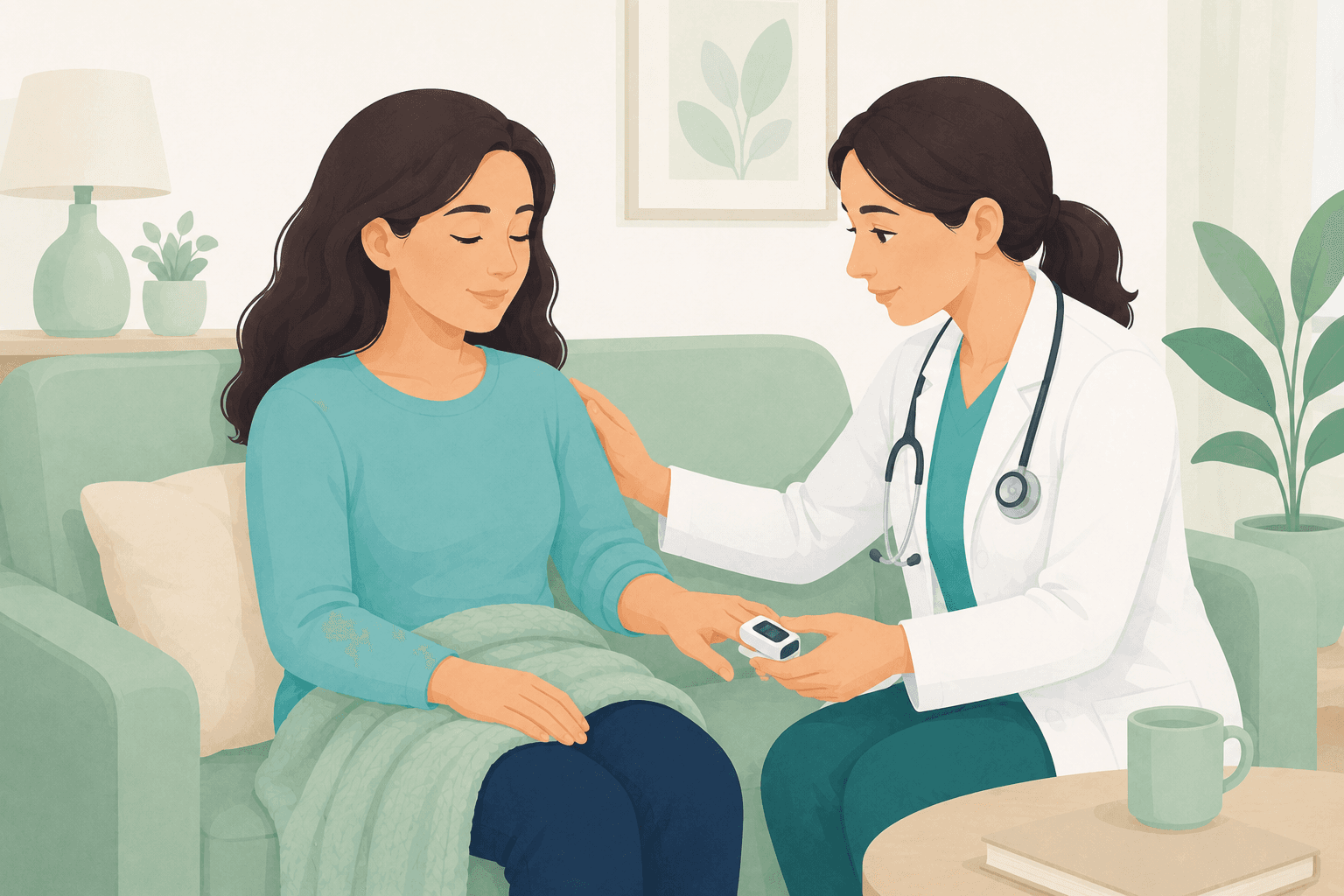 General illness home assessment - patient-friendly home visit illustration