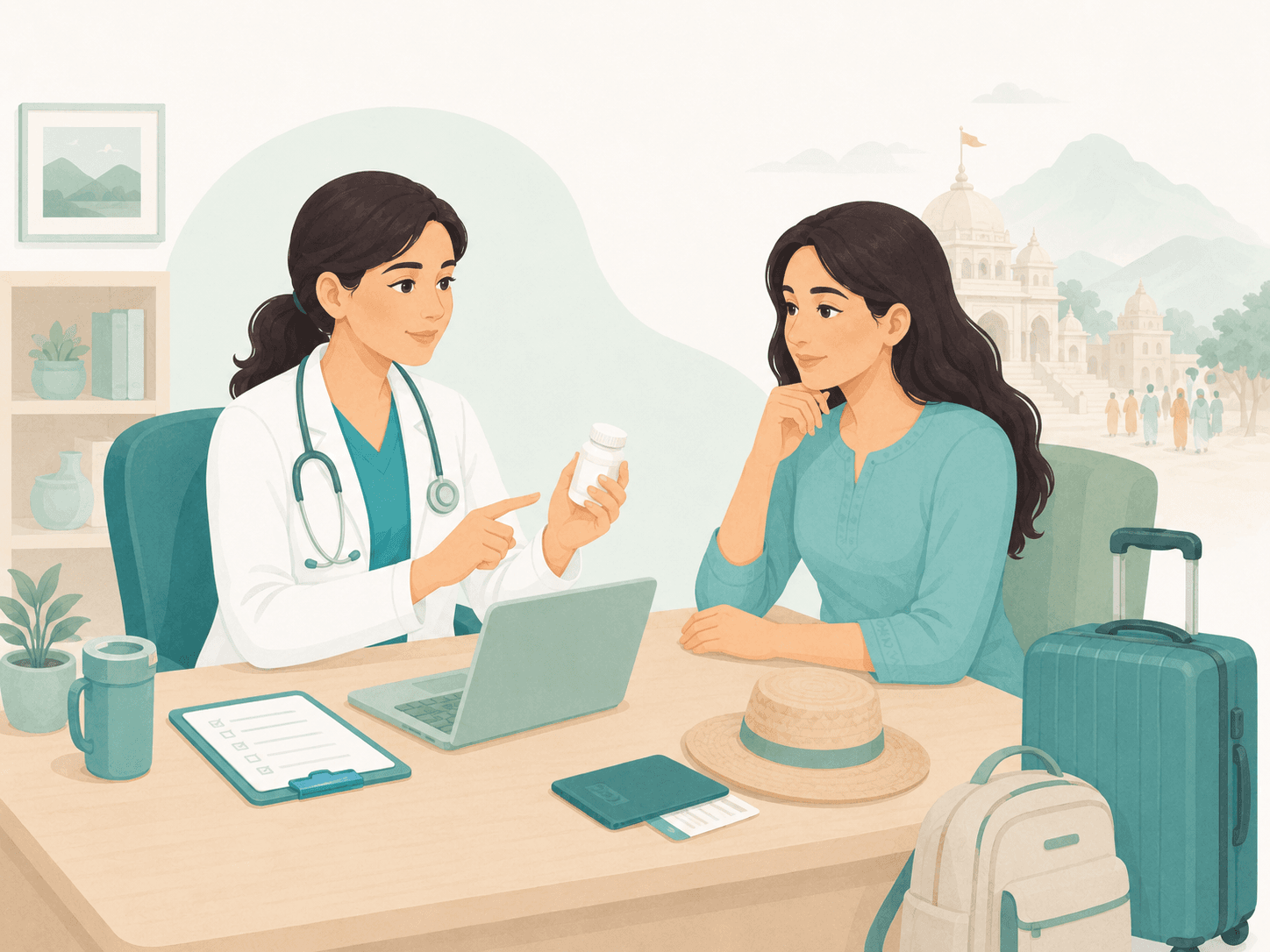 Travel / pilgrimage health guidance - patient-friendly clinic service illustration