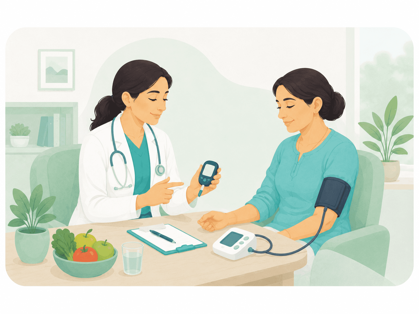 Diabetes, BP and chronic disease monitoring - patient-friendly diagnostic service illustration